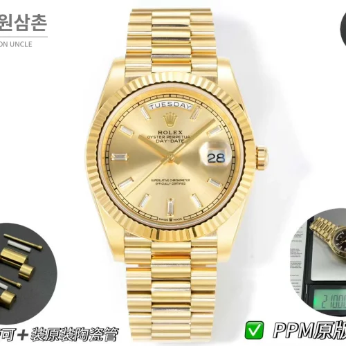 롤렉스 데이데이트 스틸 골드톤 프레지던트 브레이슬릿 데이데이트 오토매틱 40mm 샴페인 다이얼 (2)