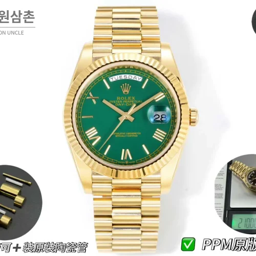 롤렉스 데이데이트 스틸 골드톤 프레지던트 브레이슬릿 데이데이트 오토매틱 40mm 그린 다이얼