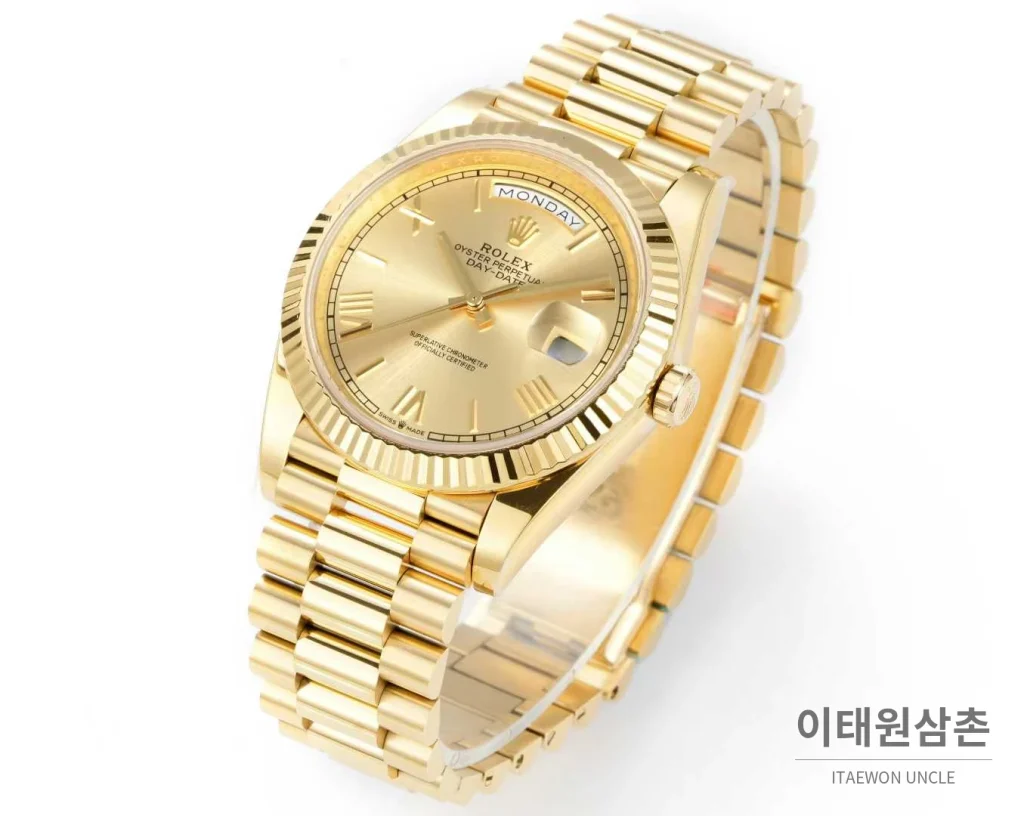 롤렉스 데이데이트 스틸 골드톤 프레지던트 브레이슬릿 데이데이트 오토매틱 40mm 샴페인 다이얼