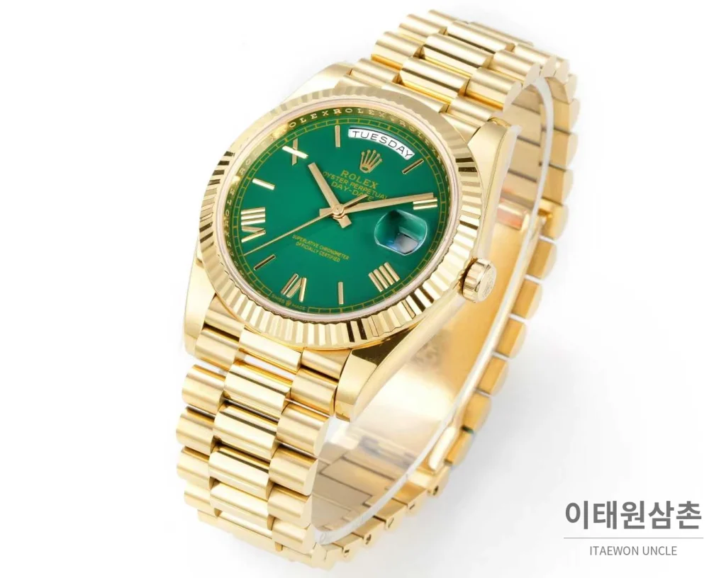 롤렉스 데이데이트 스틸 골드톤 프레지던트 브레이슬릿 데이데이트 오토매틱 40mm 그린 다이얼
