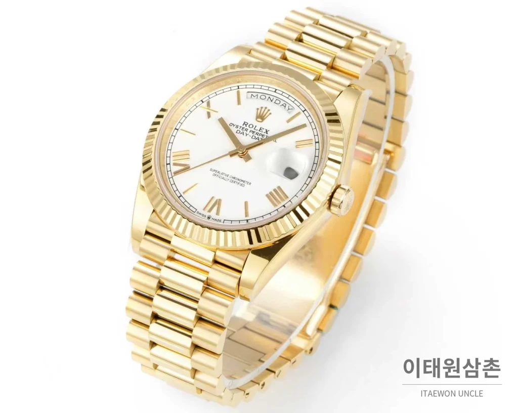 롤렉스 데이데이트 스틸 골드톤 프레지던트 브레이슬릿 데이데이트 오토매틱 40mm 화이트 다이얼