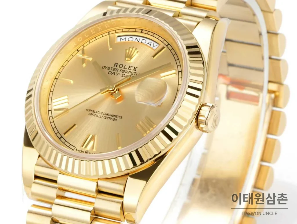 롤렉스 데이데이트 스틸 골드톤 프레지던트 브레이슬릿 데이데이트 오토매틱 40mm 샴페인 다이얼
