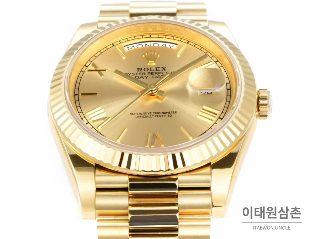 롤렉스 데이데이트 스틸 골드톤 프레지던트 브레이슬릿 데이데이트 오토매틱 40mm 샴페인 다이얼