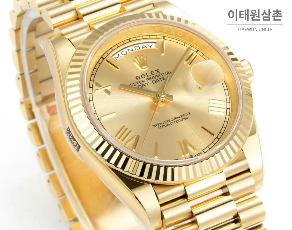롤렉스 데이데이트 스틸 골드톤 프레지던트 브레이슬릿 데이데이트 오토매틱 40mm 샴페인 다이얼