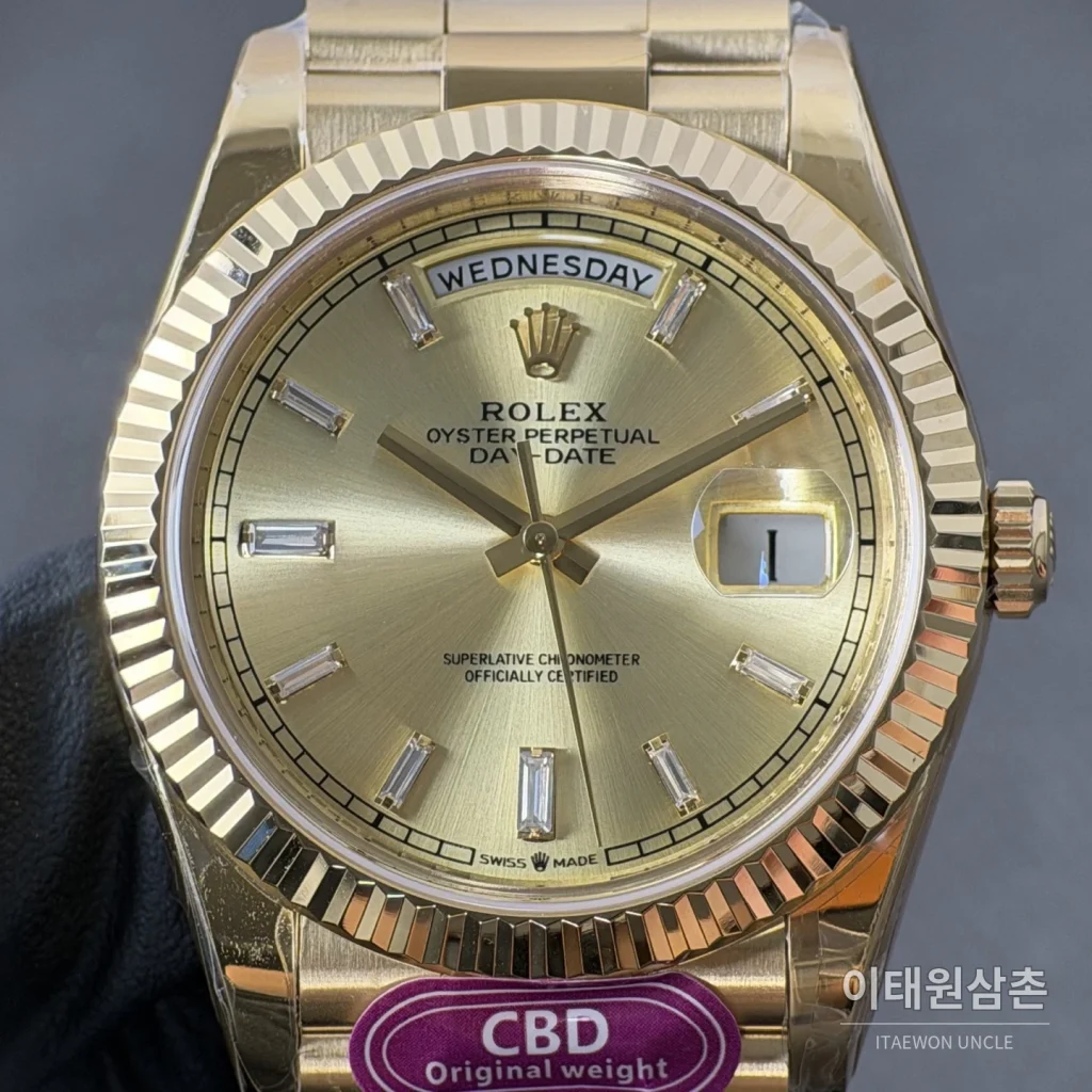 롤렉스 데이데이트 옐로우 바게트다이얼 오토매틱