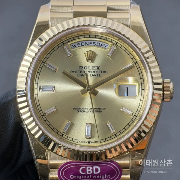 롤렉스 데이데이트 옐로우 바게트다이얼 오토매틱