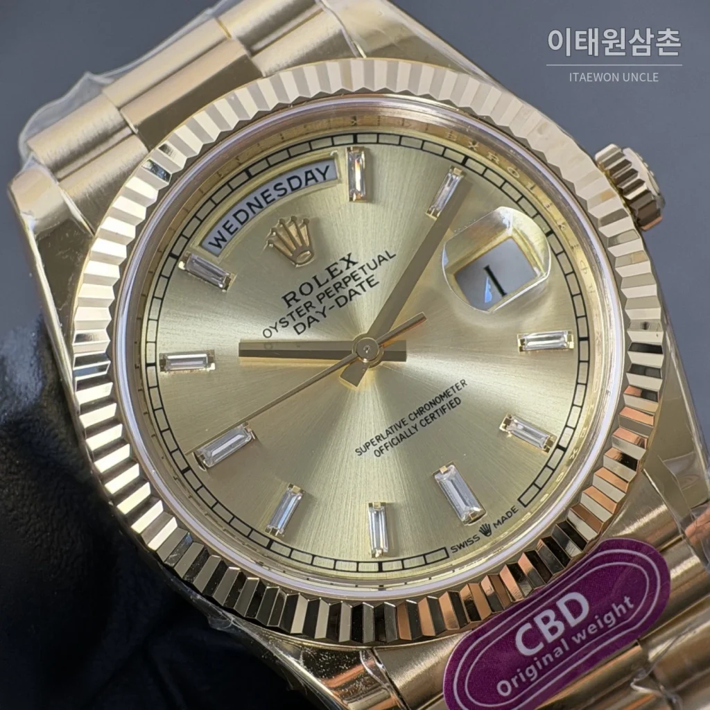 롤렉스 데이데이트 옐로우 바게트다이얼 오토매틱