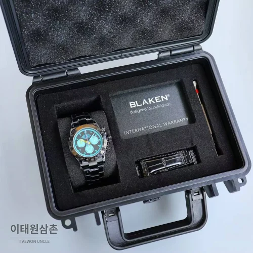 롤렉스 데이토나 904L스틸 올블랙 PVD 크로노그래프 오토매틱 40mm 아이스블루 다이얼