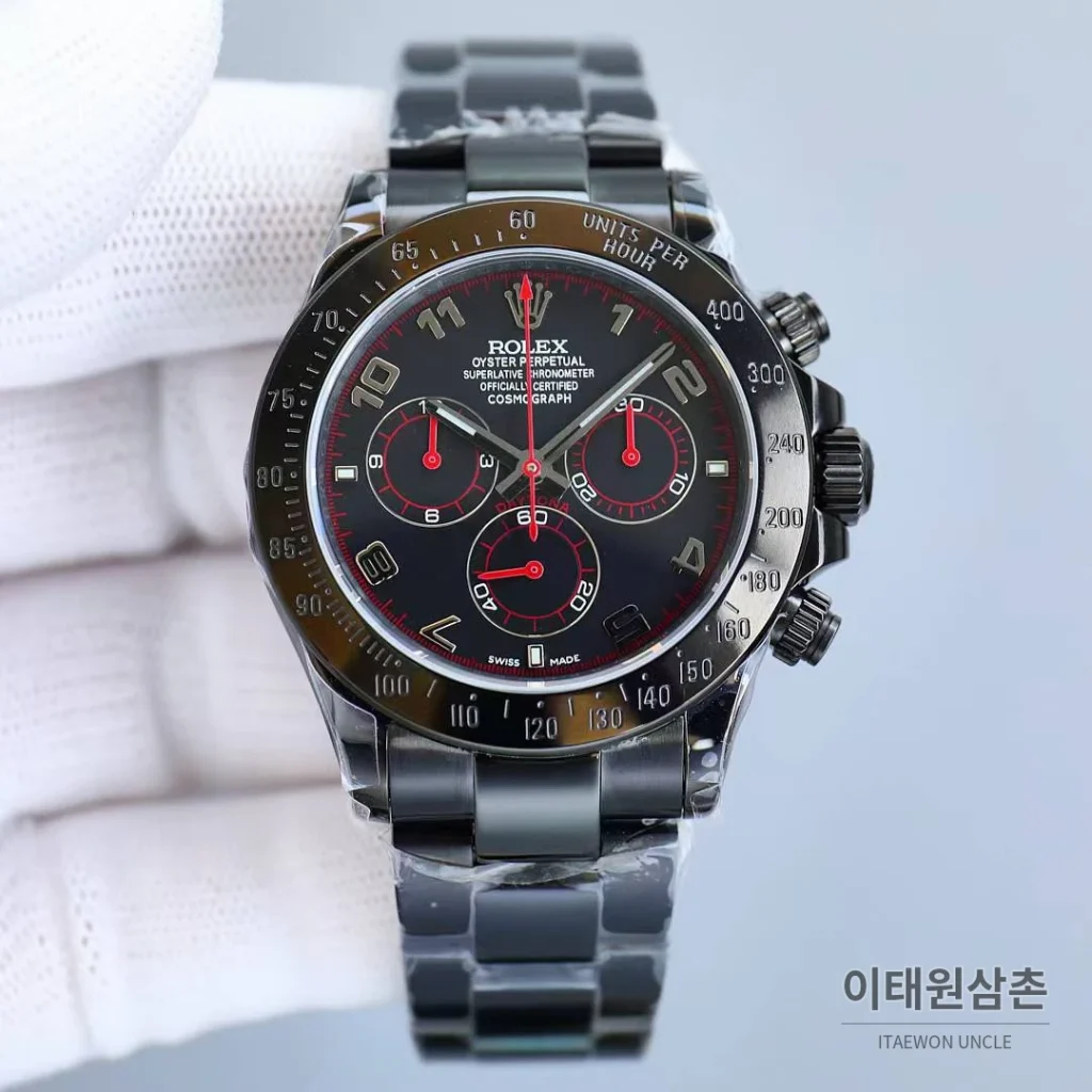 롤렉스 데이토나 904L스틸 올블랙 PVD 크로노그래프 오토매틱 40mm 블랙 다이얼