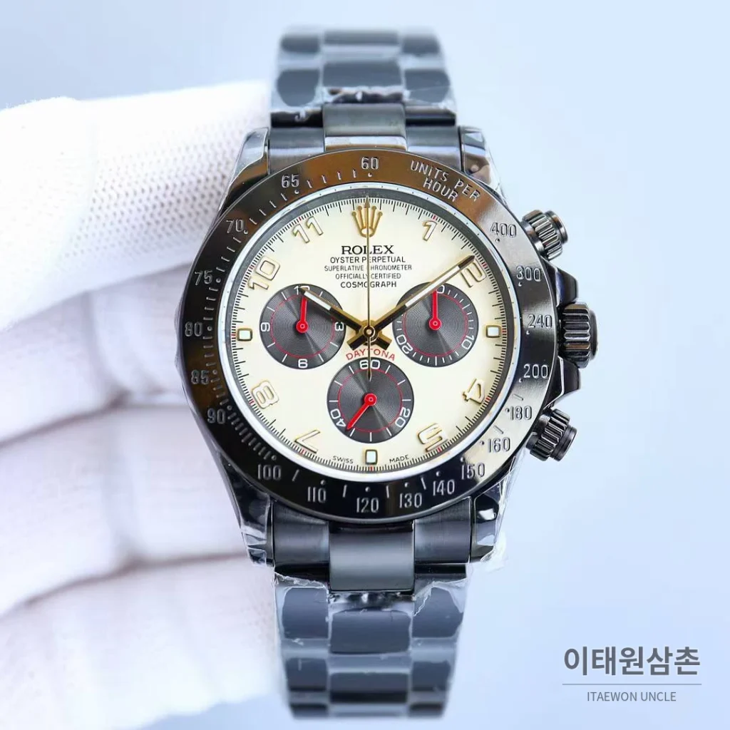 롤렉스 데이토나 904L스틸 올블랙 PVD 크로노그래프 오토매틱 40mm 샴페인 다이얼