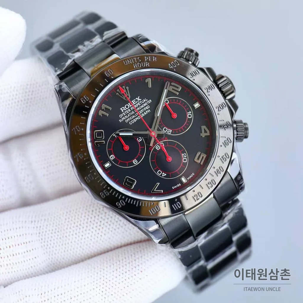 롤렉스 데이토나 904L스틸 올블랙 PVD 크로노그래프 오토매틱 40mm 블랙 다이얼