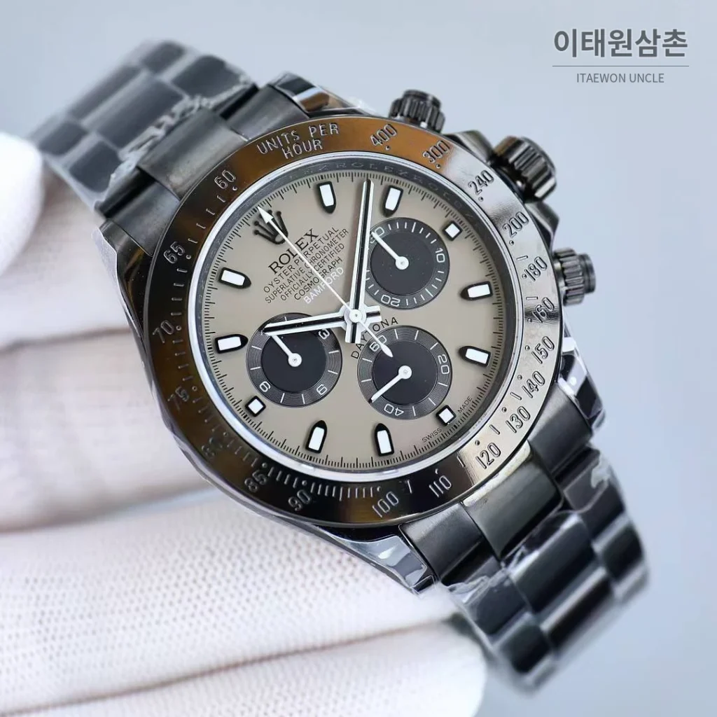 롤렉스 데이토나 904L스틸 올블랙 PVD 크로노그래프 오토매틱 40mm 그레이 다이얼