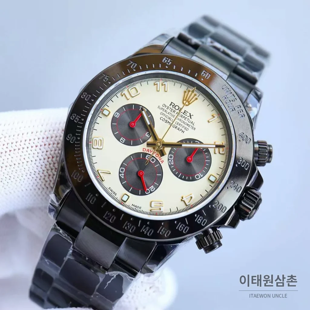 롤렉스 데이토나 904L스틸 올블랙 PVD 크로노그래프 오토매틱 40mm 샴페인 다이얼