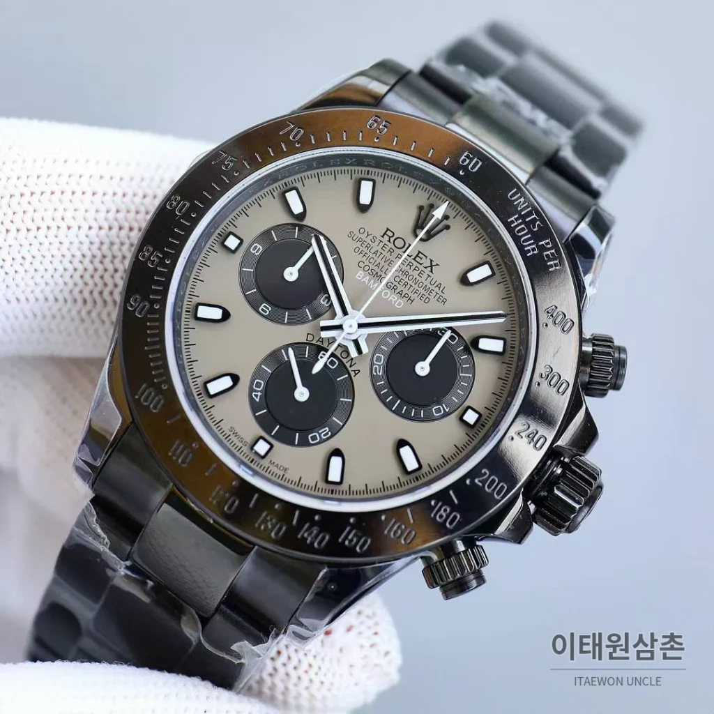 롤렉스 데이토나 904L스틸 올블랙 PVD 크로노그래프 오토매틱 40mm 그레이 다이얼
