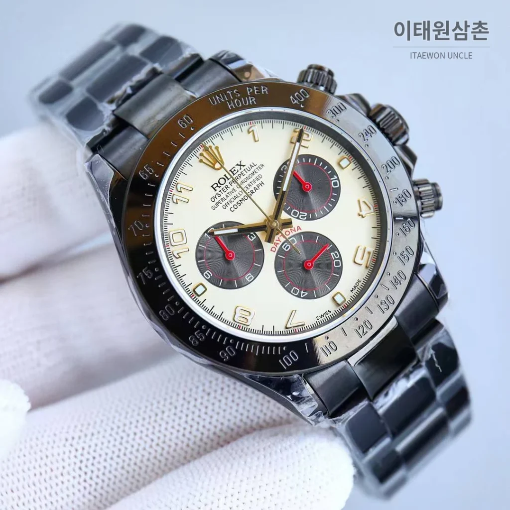 롤렉스 데이토나 904L스틸 올블랙 PVD 크로노그래프 오토매틱 40mm 샴페인 다이얼