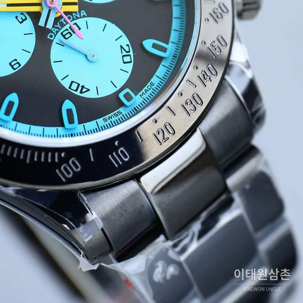 롤렉스 데이토나 904L스틸 올블랙 PVD 크로노그래프 오토매틱 40mm 아이스블루 다이얼
