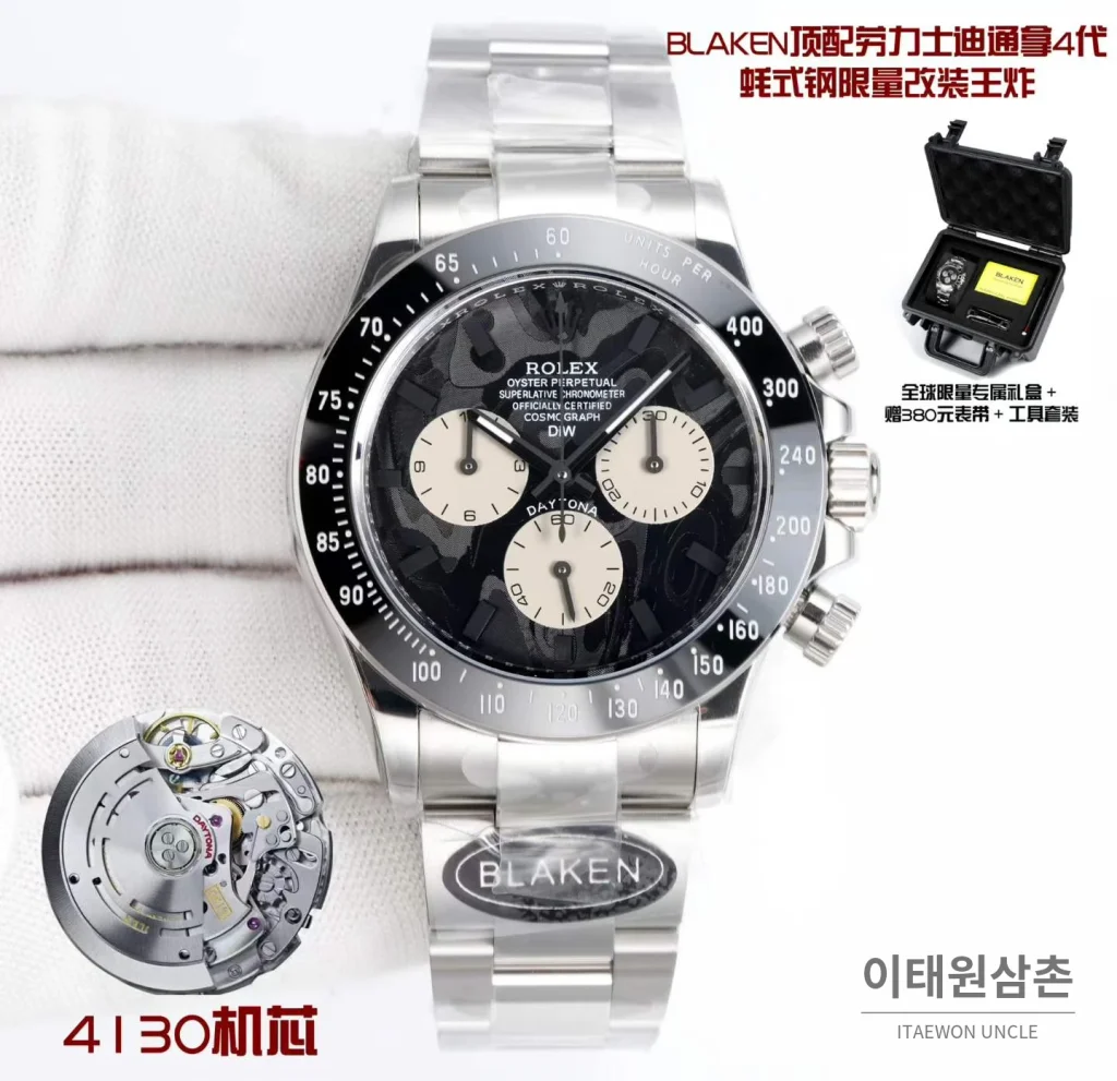 롤렉스 데이토나 904L 스틸 블랙다이얼 크로노그래프 오토매틱 40mm (6)
