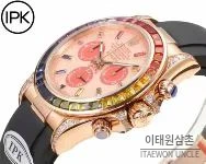 롤렉스 데이토나 904L스틸 블랙다이얼 레인보우베젤 크로노그래프 오토매틱 40mm 블랙 러버 스트랩