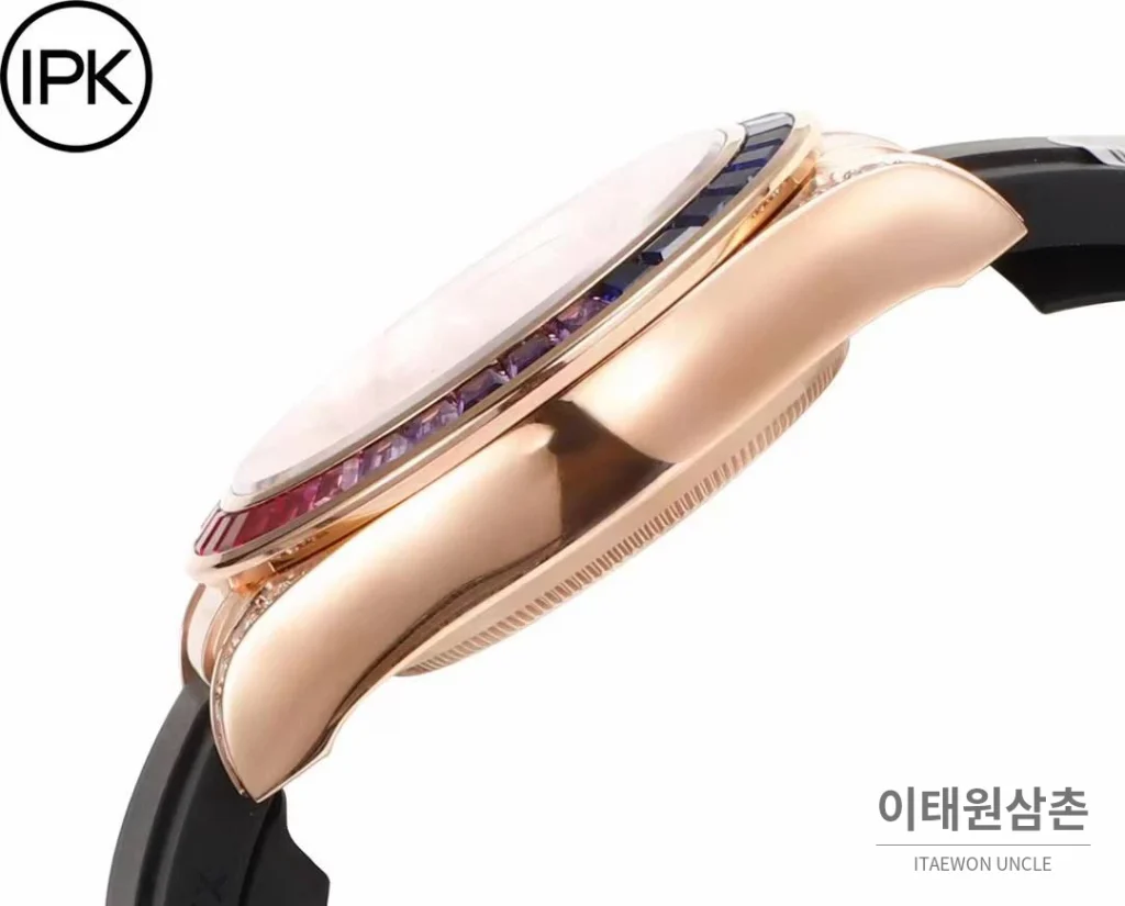 롤렉스 데이토나 904L스틸 블랙다이얼 레인보우베젤 크로노그래프 오토매틱 40mm 블랙 러버 스트랩