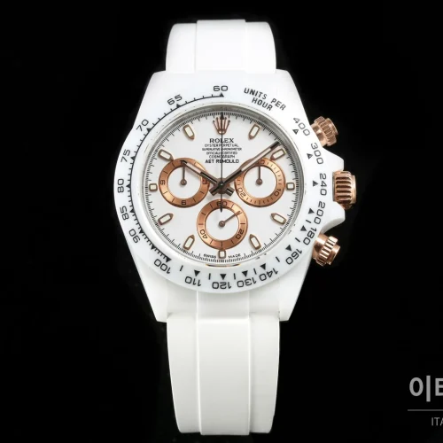 롤렉스 데이토나 AET 커스텀 블랙 세라믹 크로노그래프 오토매틱 40mm 화이트 다이얼