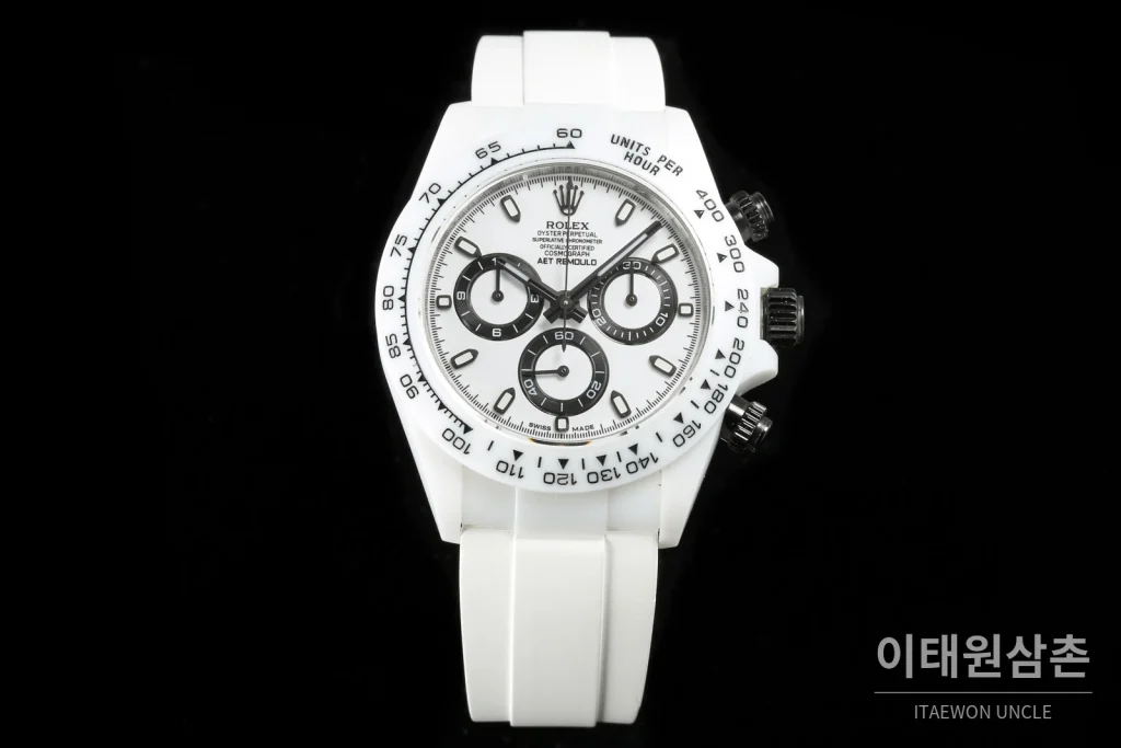 롤렉스 데이토나 AET 커스텀 블랙 세라믹 크로노그래프 오토매틱 40mm 화이트 다이얼 (2)