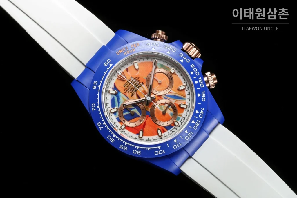 롤렉스 데이토나 AET 커스텀 블랙 세라믹 크로노그래프 오토매틱 40mm 멀티컬러 다이얼