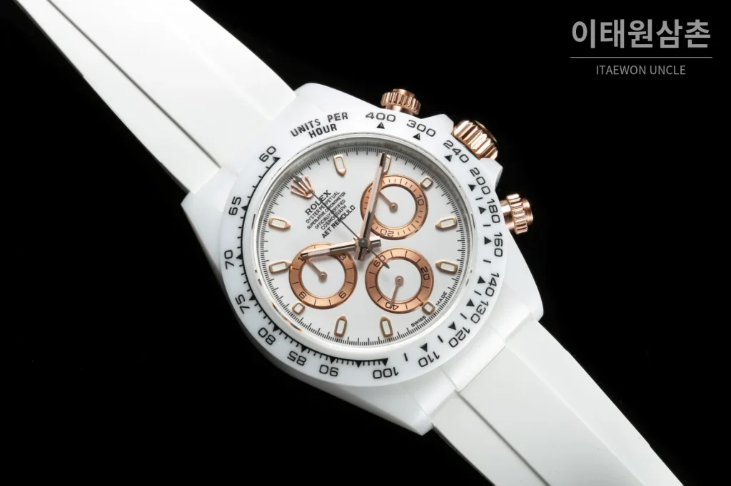 롤렉스 데이토나 AET 커스텀 블랙 세라믹 크로노그래프 오토매틱 40mm 화이트 다이얼