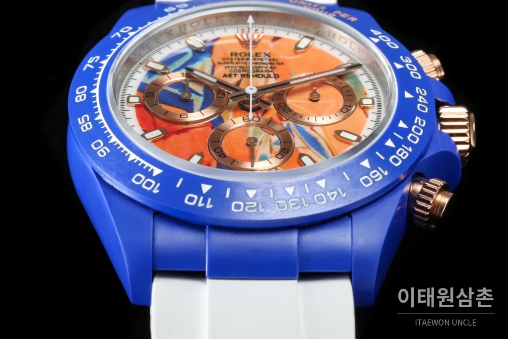 롤렉스 데이토나 AET 커스텀 블랙 세라믹 크로노그래프 오토매틱 40mm 멀티컬러 다이얼