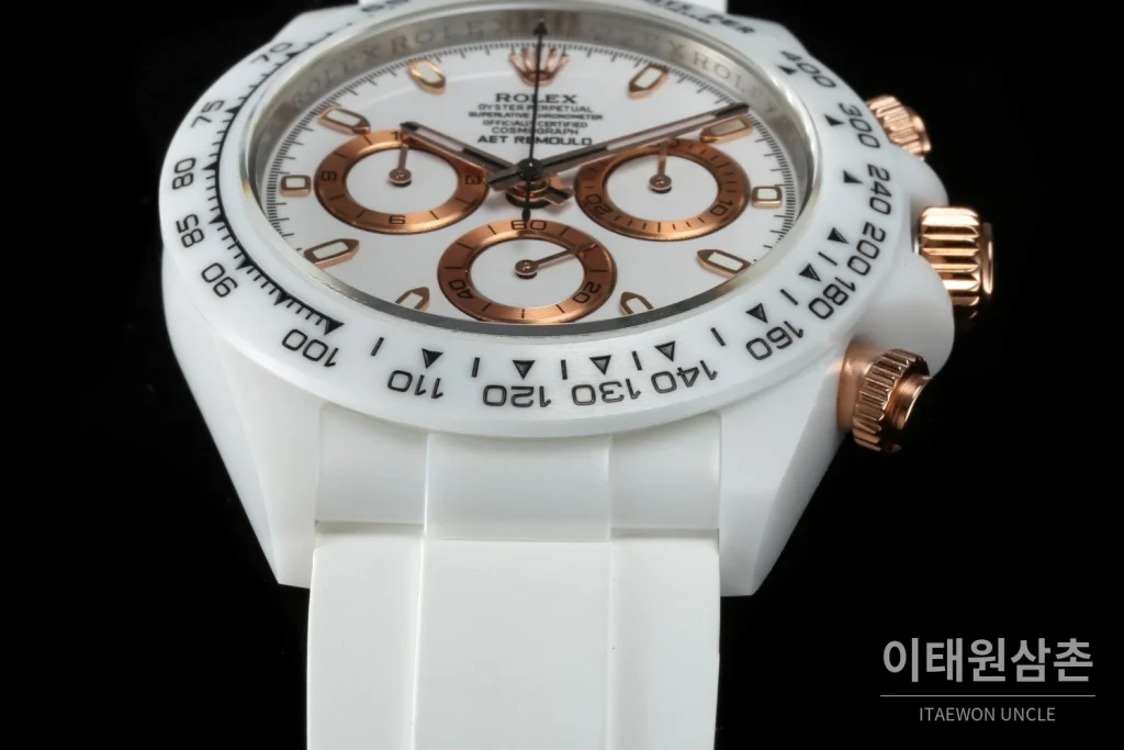 롤렉스 데이토나 AET 커스텀 블랙 세라믹 크로노그래프 오토매틱 40mm 화이트 다이얼