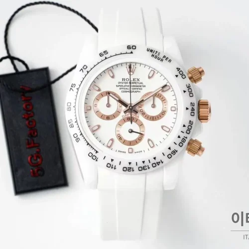 롤렉스 데이토나 AET 커스텀 블랙 화이트 세라믹 크로노그래프 오토매틱 40mm 블랙 / 화이트 화이트 러버 스트랩