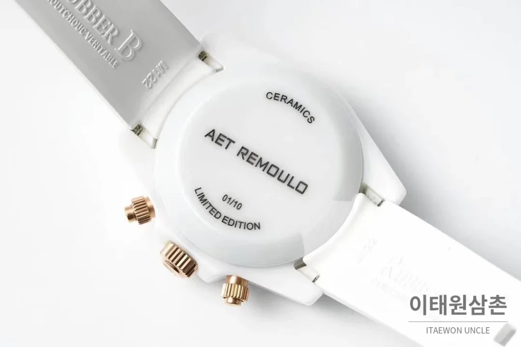 롤렉스 데이토나 AET 커스텀 블랙 화이트 세라믹 크로노그래프 오토매틱 40mm 블랙 / 화이트 화이트 러버 스트랩