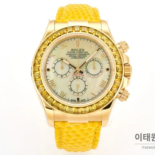 롤렉스 데이토나 비치데이토나 자개다이얼 크로노그래프 오토매틱 40mm 멀티 컬러 옐로우 가죽 스트랩 롤렉스 데이토나 비치데이토나 자개다이얼 크로노그래프 오토매틱 40mm 멀티 컬러 옐로우 가죽 스트랩