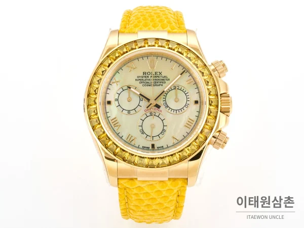 롤렉스 데이토나 비치데이토나 자개다이얼 크로노그래프 오토매틱 40mm 멀티 컬러 옐로우 가죽 스트랩 롤렉스 데이토나 비치데이토나 자개다이얼 크로노그래프 오토매틱 40mm 멀티 컬러 옐로우 가죽 스트랩
