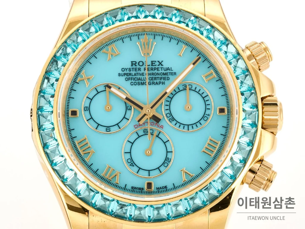롤렉스 데이토나 비치데이토나 자개다이얼 크로노그래프 오토매틱 40mm 멀티 컬러 블루 가죽 스트랩