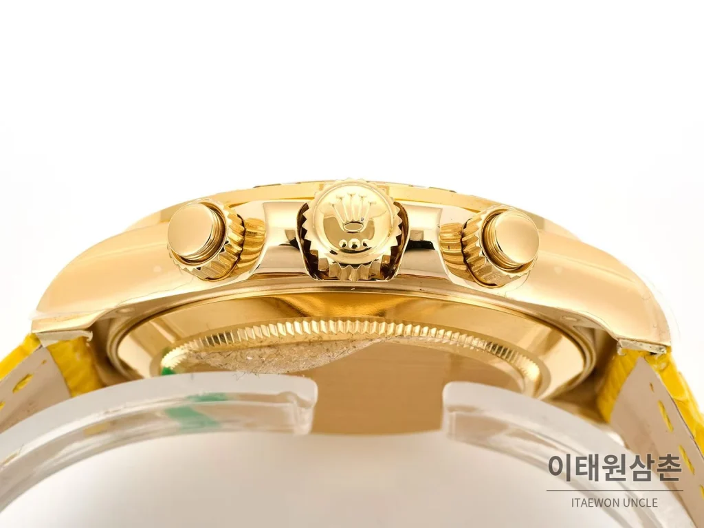 롤렉스 데이토나 비치데이토나 자개다이얼 크로노그래프 오토매틱 40mm 멀티 컬러 옐로우 가죽 스트랩