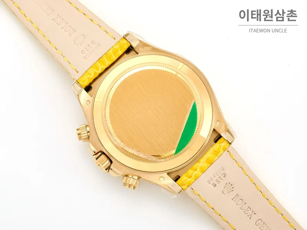 롤렉스 데이토나 비치데이토나 자개다이얼 크로노그래프 오토매틱 40mm 멀티 컬러 옐로우 가죽 스트랩