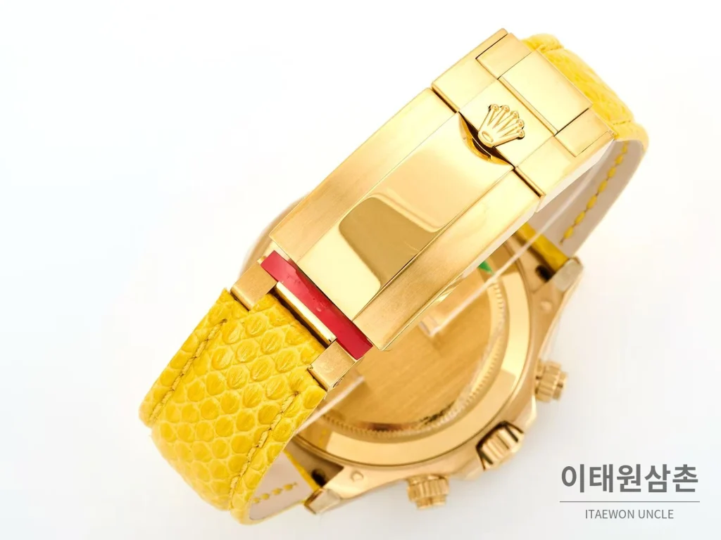 롤렉스 데이토나 비치데이토나 자개다이얼 크로노그래프 오토매틱 40mm 멀티 컬러 옐로우 가죽 스트랩