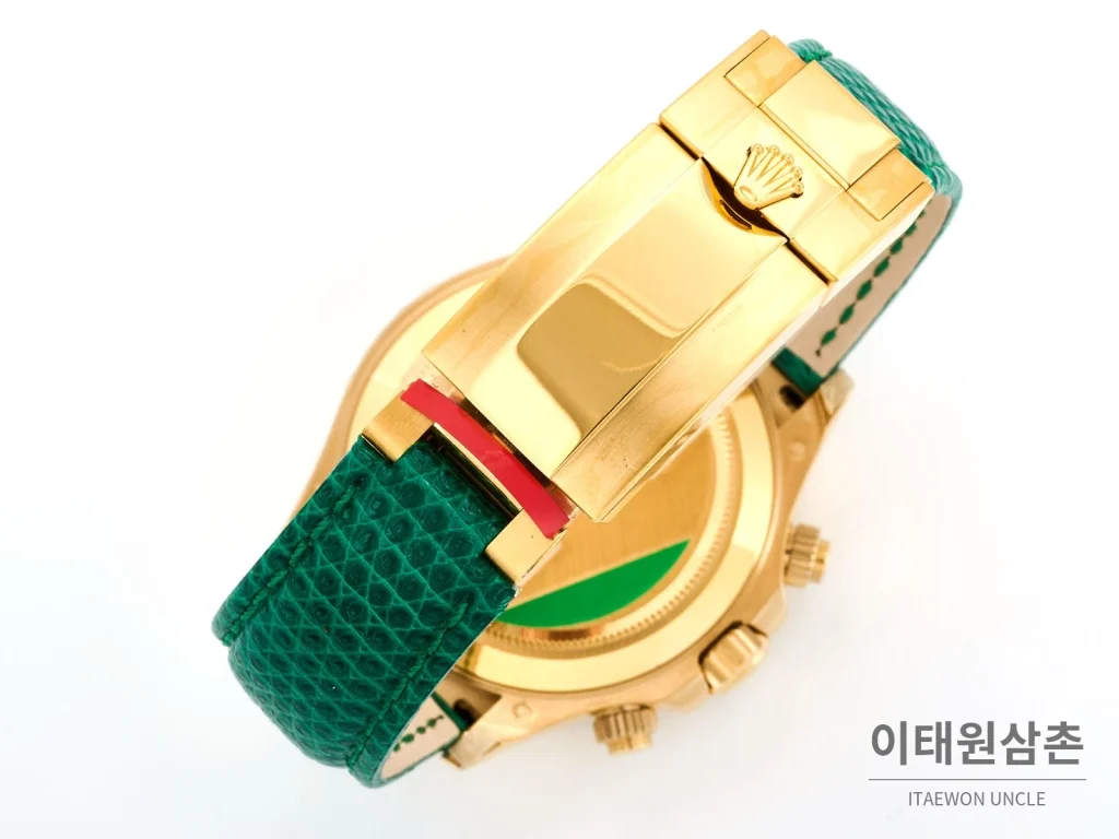 롤렉스 데이토나 비치데이토나 자개다이얼 크로노그래프 오토매틱 40mm 멀티 컬러 그린 가죽 스트랩