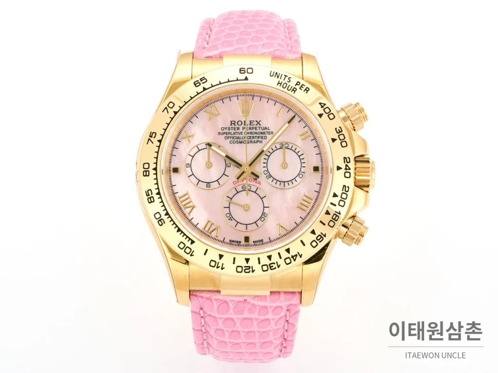 롤렉스 데이토나 비치데이토나 로마다이얼 자개판 크로노그래프 오토매틱 40mm 멀티 컬러 핑크 가죽 스트랩