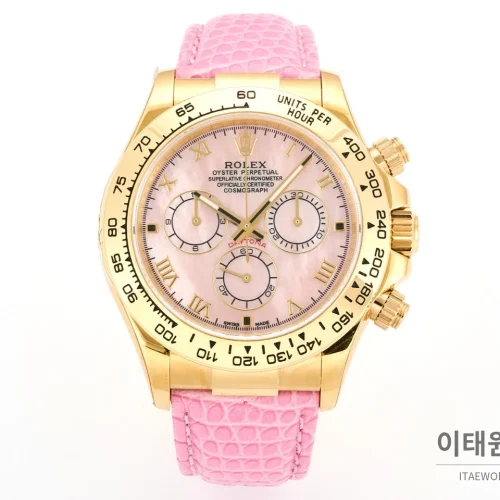 롤렉스 데이토나 비치데이토나 로마다이얼 자개판 크로노그래프 오토매틱 40mm 멀티 컬러 핑크 가죽 스트랩 롤렉스 데이토나 비치데이토나 로마다이얼 자개판 크로노그래프 오토매틱 40mm 멀티 컬러 핑크 가죽 스트랩