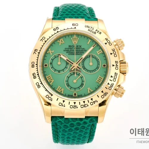 롤렉스 데이토나 비치데이토나 로마다이얼 자개판 크로노그래프 오토매틱 40mm 멀티 컬러 그린 가죽 스트랩 롤렉스 데이토나 비치데이토나 로마다이얼 자개판 크로노그래프 오토매틱 40mm 멀티 컬러 그린 가죽 스트랩