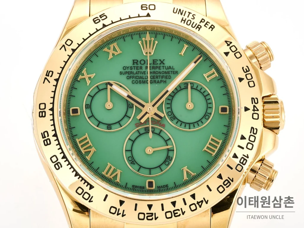 롤렉스 데이토나 비치데이토나 로마다이얼 자개판 크로노그래프 오토매틱 40mm 멀티 컬러 그린 가죽 스트랩