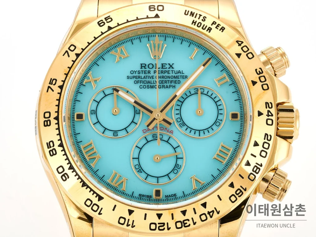 롤렉스 데이토나 비치데이토나 로마다이얼 자개판 크로노그래프 오토매틱 40mm 멀티 컬러 블루 가죽 스트랩