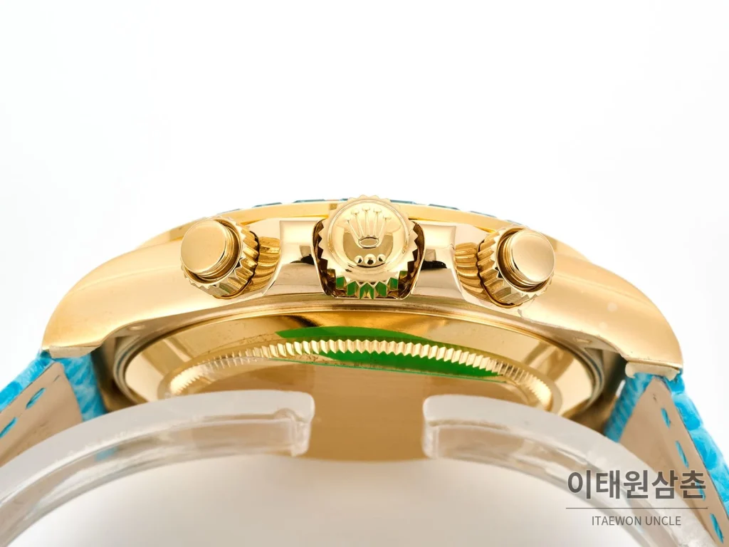 롤렉스 데이토나 비치데이토나 로마다이얼 자개판 크로노그래프 오토매틱 40mm 멀티 컬러 블루 가죽 스트랩