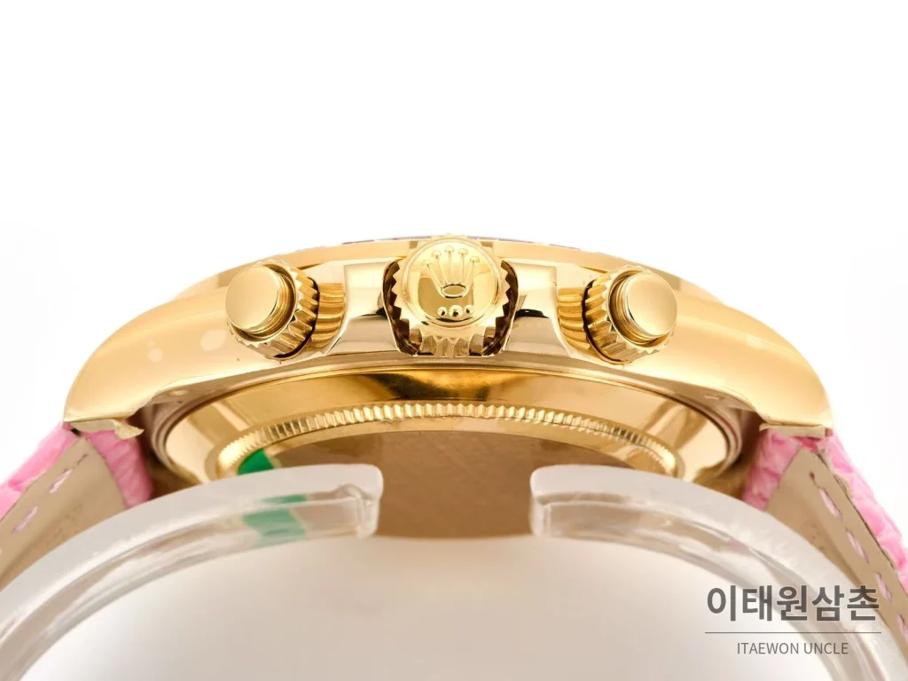 롤렉스 데이토나 비치데이토나 로마다이얼 자개판 크로노그래프 오토매틱 40mm 멀티 컬러 핑크 가죽 스트랩