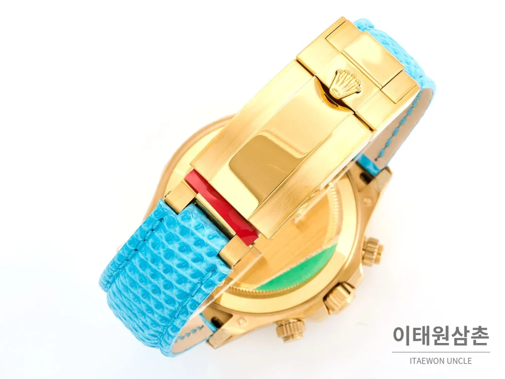 롤렉스 데이토나 비치데이토나 로마다이얼 자개판 크로노그래프 오토매틱 40mm 멀티 컬러 블루 가죽 스트랩