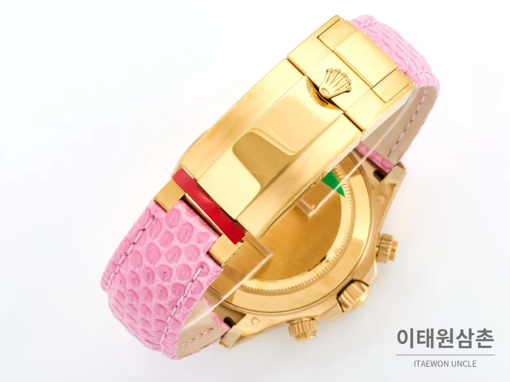 롤렉스 데이토나 비치데이토나 로마다이얼 자개판 크로노그래프 오토매틱 40mm 멀티 컬러 핑크 가죽 스트랩