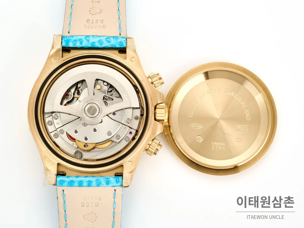 롤렉스 데이토나 비치데이토나 로마다이얼 자개판 크로노그래프 오토매틱 40mm 멀티 컬러 블루 가죽 스트랩
