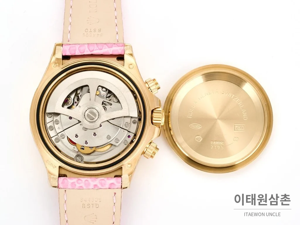 롤렉스 데이토나 비치데이토나 로마다이얼 자개판 크로노그래프 오토매틱 40mm 멀티 컬러 핑크 가죽 스트랩