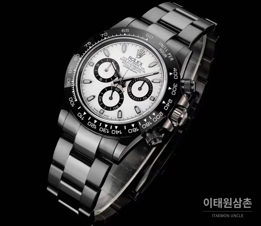 롤렉스 데이토나 올블랙 스틸 크로노그래프 오토매틱 40mm 화이트 다이얼